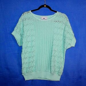 Vintage Bay Point Thread Open Knit Sweater - Women's Size XL - Aqua Mint Green